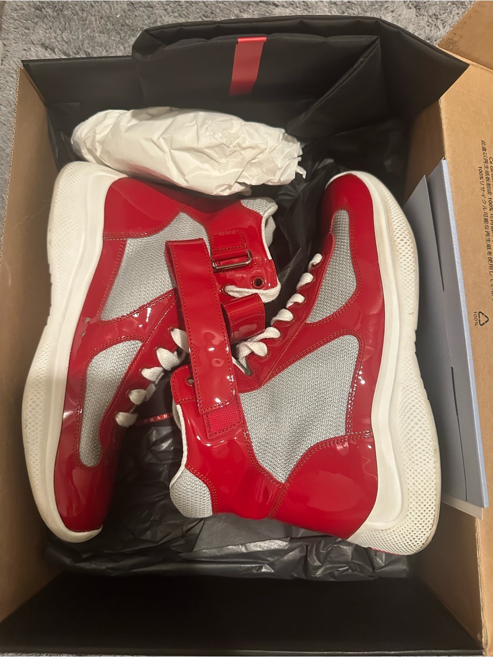 Prada Red and White High-Top Sneakers - Picture 8 of 8
